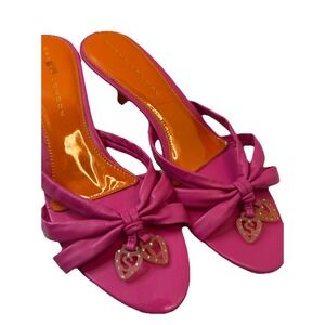 Sacha London Sandals Womens 7.5 Pink Leather Flip Flop Thongs Low Wedge Heel